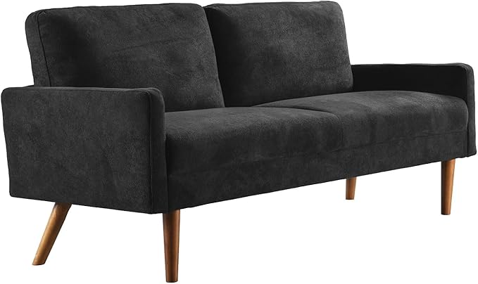 Kent Velvet Sofa, European Style with Sleek Design, Modern & Vintage Flair, Upholstered 3 Seater Couch, Chic Living Room Furniture Seating for Home, Apartment or Office, Black