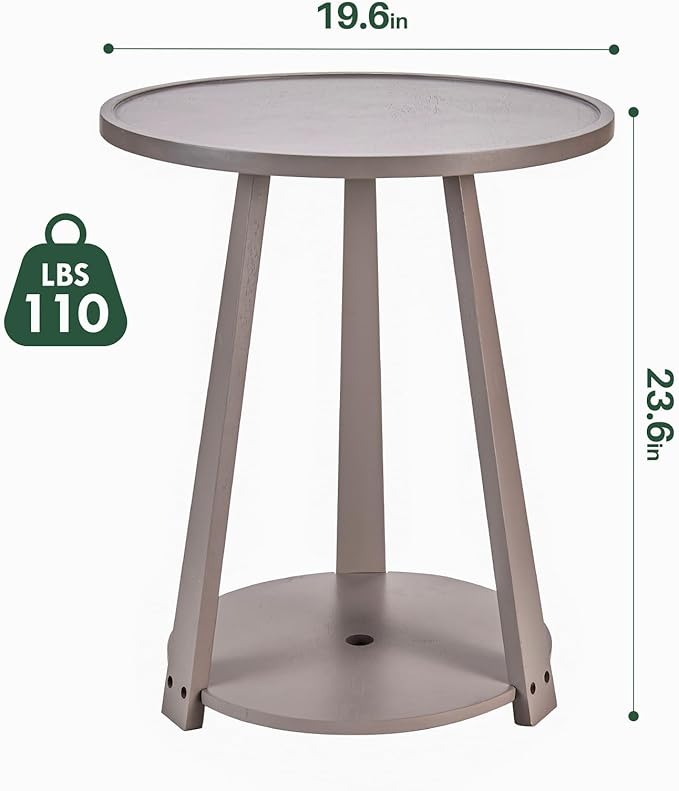 Round Solid Wood Side Table - Small Round Wooden End Table, Modern Living Room Beside Side Tables with Shelf for Couch Sofa Bedroom, Gray, 19.6 in x 19.6 in x 23.6 in