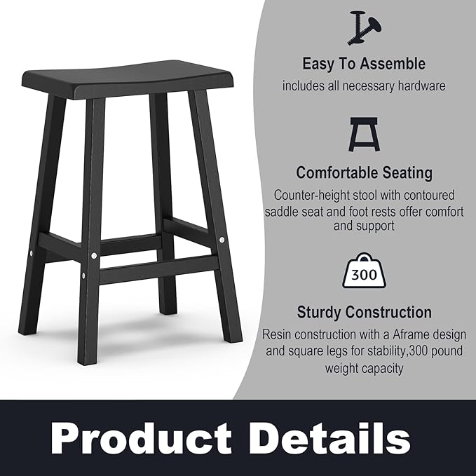 Bar Stools Set of 4, Waterproof UV-Resistant,Durable Resin Kitchen Island Chairs for Indoor & Outdoor Use, Modern Design for Home,Bar,and Cafe (29''Black-4)