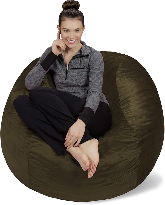 Sofa Sack Bean Bag Chair Cover Only, for Adults and Kids, Without Filling Comfy Fluffy Round or Oval Beanbag Chair Cover Replacement, Lazy Sofa Cover for Reading Chair or Floor Chair, 4-Feet, Olive