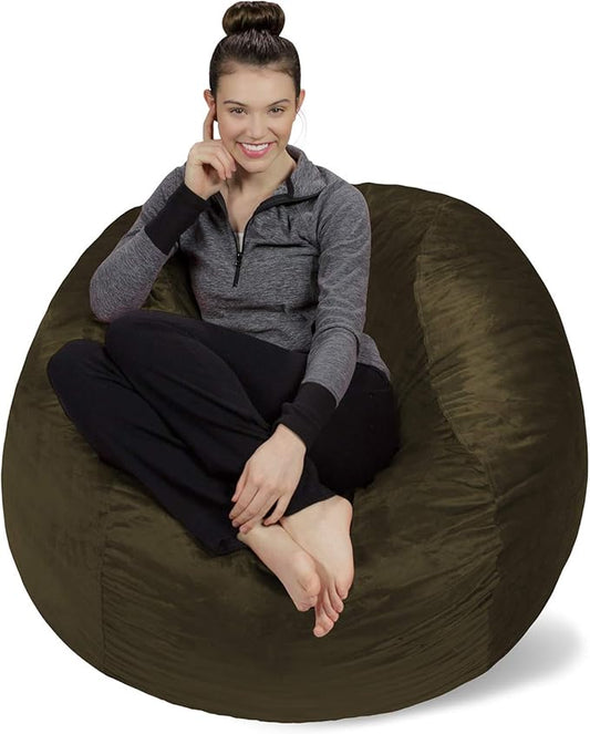 Sofa Sack Bean Bag Chair Cover Only, for Adults and Kids, Without Filling Comfy Fluffy Round or Oval Beanbag Chair Cover Replacement, Lazy Sofa Cover for Reading Chair or Floor Chair, 4-Feet, Olive