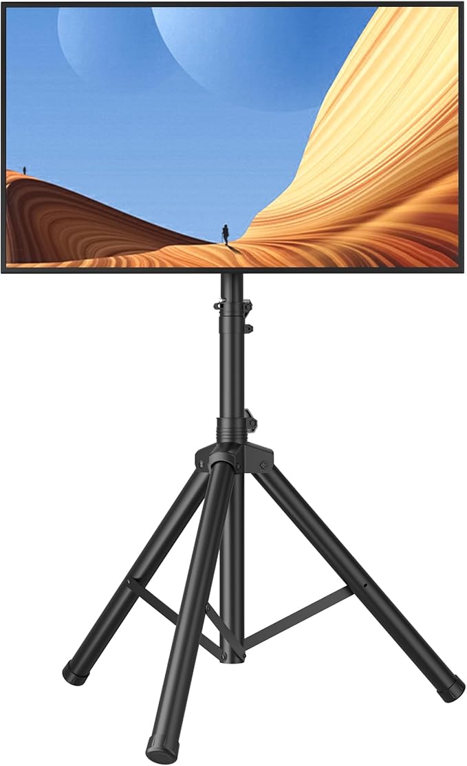 FORGING MOUNT Tripod Portable Floor TV Stand,Foldable Stand Height Adjustable for Portable Display Floor TV Stand 26-65" Flat Screen/Curved TVs, Holds Up to 77lbs