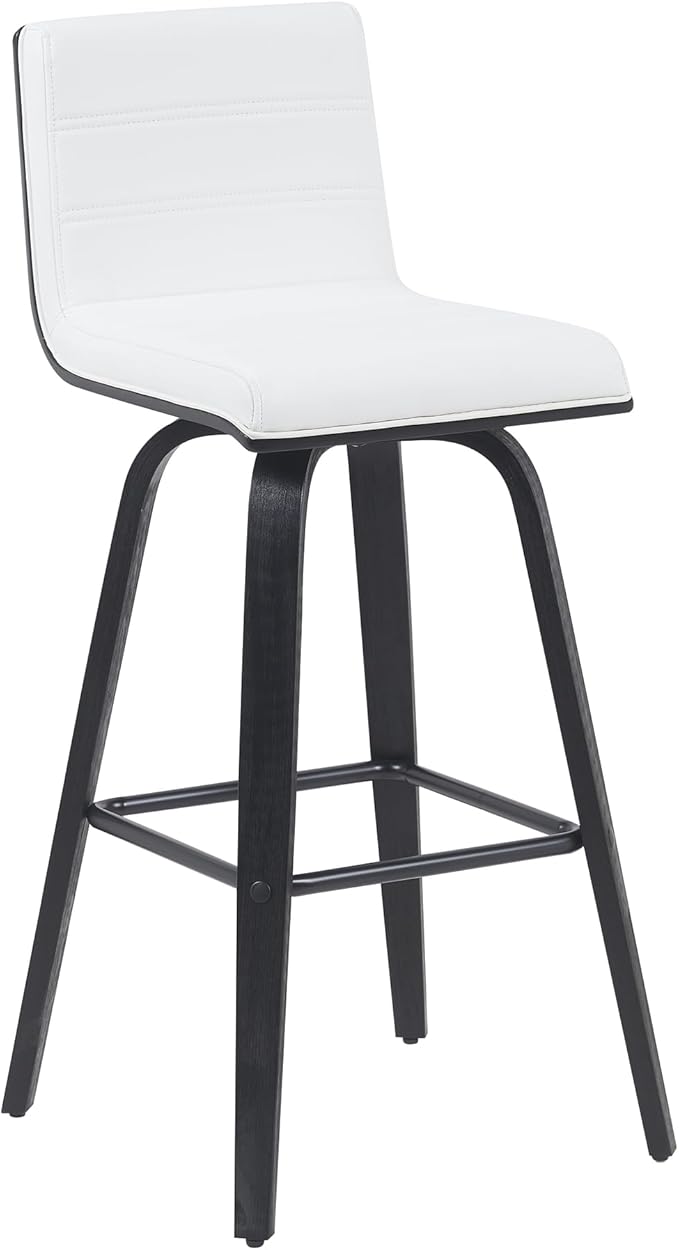 Vienna Modern Swivel Bar Height Stool with Snow White Faux Leather Seat and Black Brushed Wood Frame Set of 3