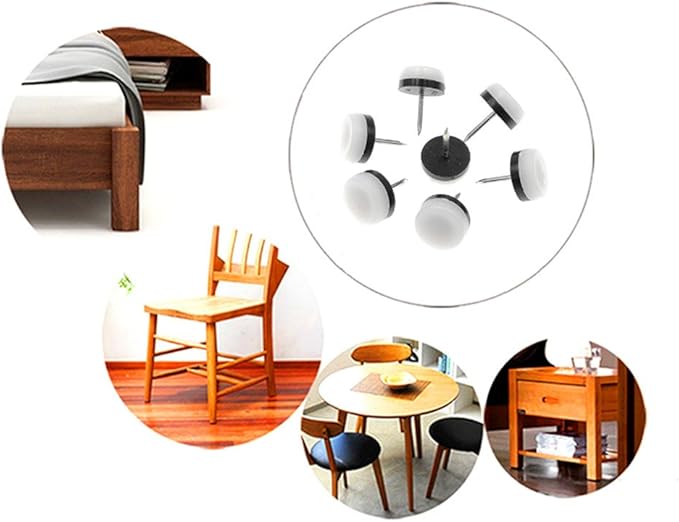 ALIMITOPIA 40pcs Furniture Glide Nail-in Thickened Nylon Chair Glide Slider Furniture Pad Floor Protector for Wooden Furniture Chair Tables Leg Feet(Φ18mm or 0.7";White)