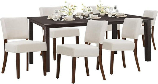 COLAMY 60 Inch Rectangular Kitchen Dining Table for 6, Modern Farmhouse Dining Table Set for 6, Wood Dining Table and Kitchen Dining Chairs for Dining Room, Restaurant, Brown/Beige