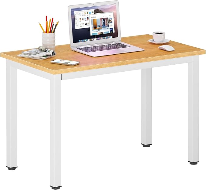 DlandHome 31.5 inches Small Computer Desk for Home Office Activity Table Writing Table for Small Spaces Study Table Student Laptop Desk Teak and White DND-AC3TW-8040,Teak + White