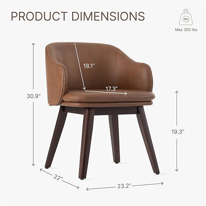 Wooden Dining Chairs Set of 2, Faux Leather Upholstered Modern Dining Room Chairs with Barrel Backrest & Double-Layer Thick Cushion for Living Room, Restaurant, Kitchen and Café, Brown