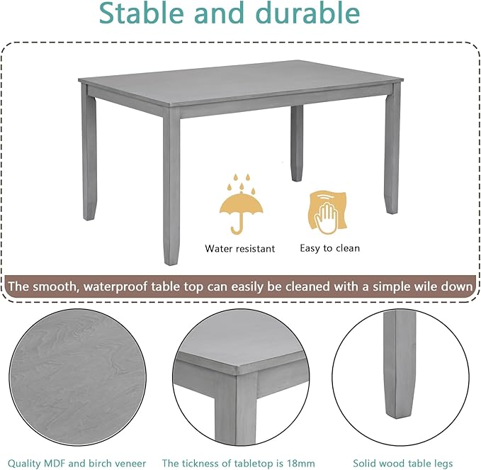 soges 6 Piece Kitchen Dining Set, Rectangular Wooden Dining Table with 4 Upholstered Chairs and a Bench, Dining Table Set for 6 People, Living Room, Home Bar and Kitchen, Gray