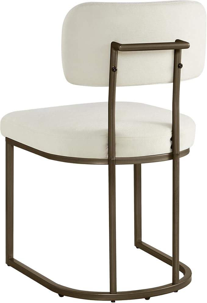 Dining Chairs Set of 4, Upholstered Modern Kitchen Chairs with Ergonomic Backrest, Fabric Cushion Seat & Metal Legs for Living Room, Restaurant, and Café, Ivory, 2Boxs