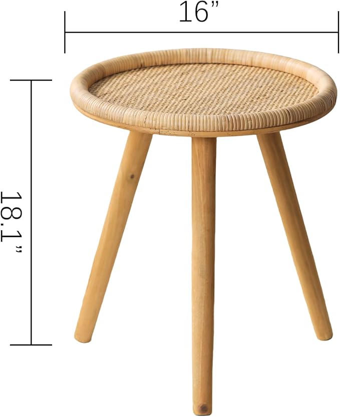 Rattan Round Coffee Table, Boho Circle Side Table End Table for Living Room, Small Mid Century Accent Table for Bedroom Balcony