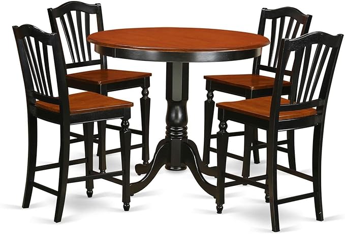 East West Furniture TRCH5-BLK-W 5 Piece Counter Height Pub Set Includes a Round Dining Table and 4 Kitchen Dining Chairs, 42x42 Inch, Black & Cherry