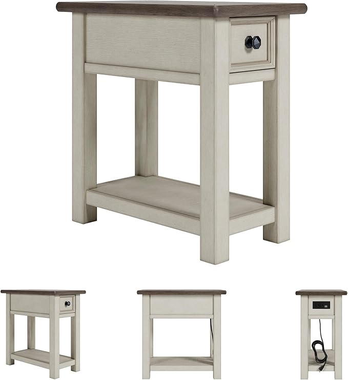 Signature Design by Ashley Bolanburg Farmhouse Chair Side End Table, Light Brown & Whitewash
