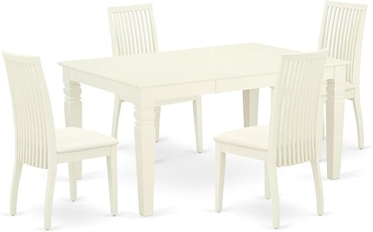 East West Furniture WEIP5-WHI-C 5 Piece Dining Room Table Set Includes a Rectangle Kitchen Table with Butterfly Leaf and 4 Linen Fabric Upholstered Dining Chairs, 42x60 Inch, Linen White