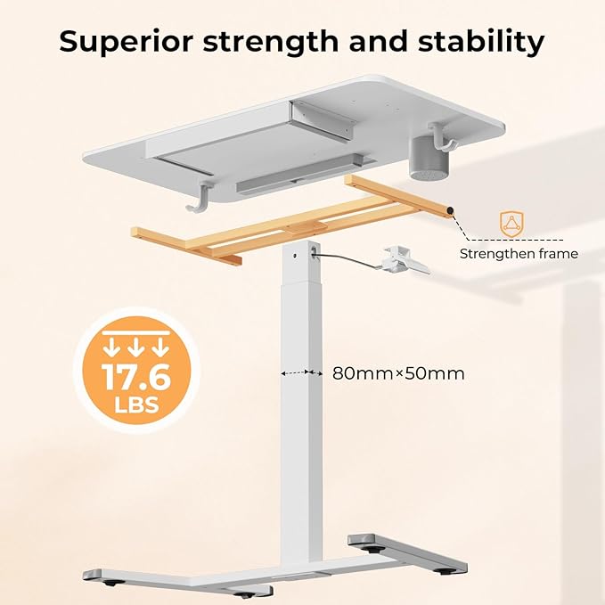 Mobile Standing Desk with Drawer, 35" Small Standing Desk with Cup Holder, Rolling Laptop Desk on Wheels, Height Adjustable Desk with Storage for Home Office, White