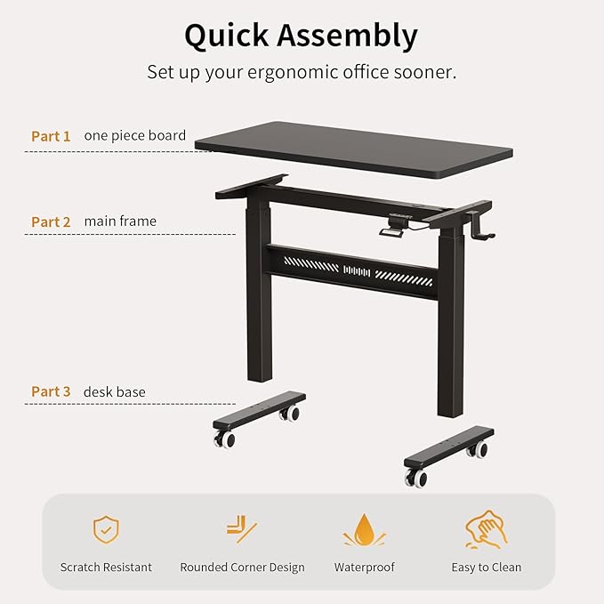 Mobile Walking Pad Desk with Wheels, Pneumatic Small Rolling Standing Desk Riser Height Adjustable (28-43.7") for Treadmill, Portable Computer Table for Home Office, Black