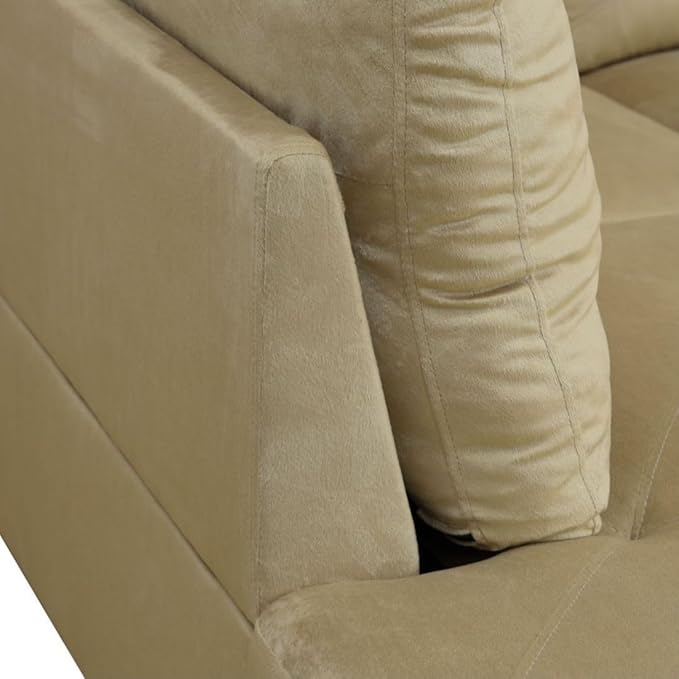 Beige L-Shaped 3-Piece Microfiber Sofa with Storage Ottoman Set, Sectional Couch Sofa Set for Living Room, Office, Small Space