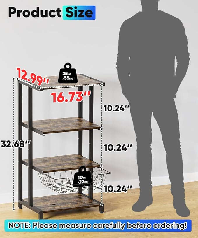 Media Stand with Detachable Baskets, 4-Tier AV Media Stand Corner Shelf for DVD Players/Cable Boxes/Games Consoles, Audio Storage Rack for Living Room, Gaming Room, Music Studio, Black