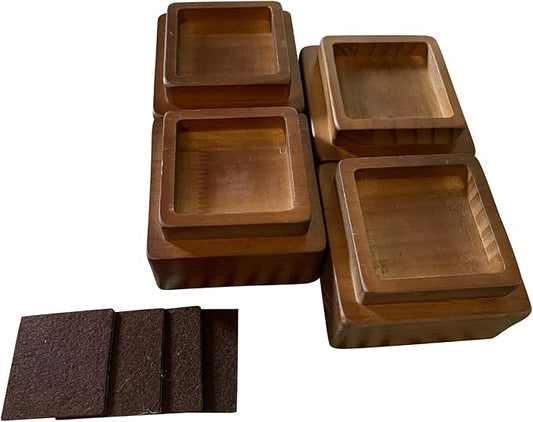 Walnut Wood Risers - 2 Inch Height, 4 Risers, Walnut - Square Bed Risers for Storage and Cleaning - Heavy Duty Furniture Lifter for Table, Couch and Sofa Legs at Home and Office