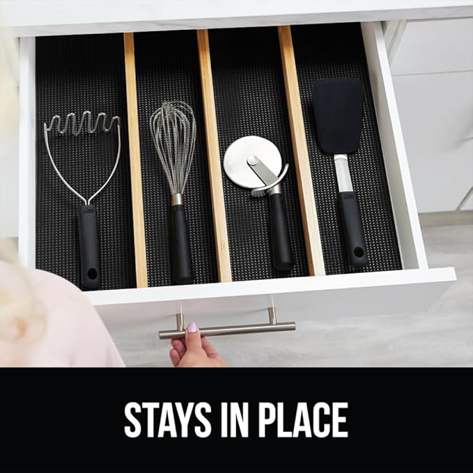 GORILLA GRIP powerGRIP Drawer Shelf and Cabinet Liner, Thick Strong Hold, Non-Adhesive Liners Protect Kitchen Cabinets and Cupboard, Bathroom Drawers, Easy Install, Breathable Mat, 24" x30', Black