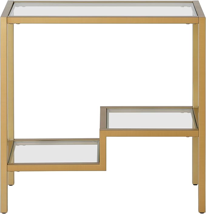 Henn&Hart 24" Wide Rectangular Side Table in Brass, Table for Living Room, Bedroom