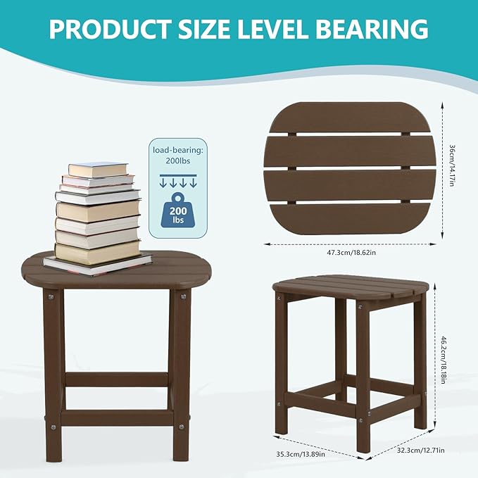 Adirondack Side Table,HDPE Weather Resistant,Wooden Textured for Adirondack Chairs,Patio,Garden, Porch, Backyard Use, Coffee