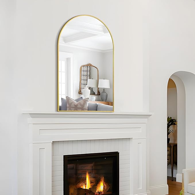 Arched Wall Mirror 20"X30", Gold Bathroom Vanity Mirrors for Over Sink, Modern Farmhouse Mirror Wall Mounted, Curved Arch Design for Bedroom, Living Room & Home Decor