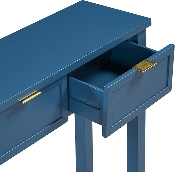 Ball & Cast 60“ Contemporary 4 Drawers Console Table, Long Narrow Entryway-Table with Drawer & Shelf, Modern Storage Sofa Tables, Farmhouse Wood Couch-Tables for Entrance Hallway Living,Blue