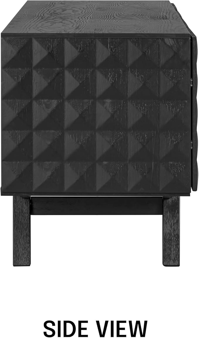 NTC Sapa Mid-Century Modern Solid Wood TV Stand 4-Door Media Console with Carved Geometric Fronts for TVs up to 75", Effortless Assembly, Burnt Black