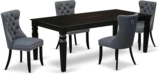 East West Furniture LGDA5-BLK-13 5 Piece Dining Table Set Contains a Rectangle Wooden Table with Butterfly Leaf and 4 Polyester Fabric Upholstered Chairs, 42x84 Inch, Black