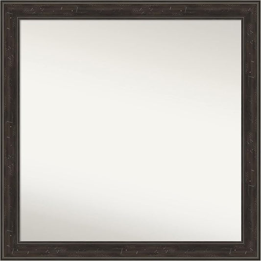 Amanti Art Brown Bathroom Mirror for Over Sink, 32x32 Shipwreck Greywash Square Vanity Mirror, Large Traditional Frame, Hangs Horizonally and Vertically, Bathroom Wall Decor, Non-Beveled Edge