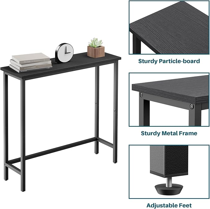 HollyHOME Narrow Console Table, 29.5" Slim Entryway Table, Sofa Stand, Hallway Shelf for Hallway, Bedroom, Living Room, Foyer, Black