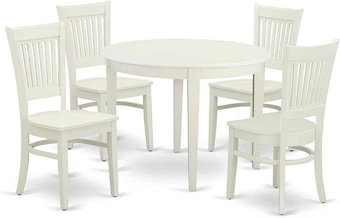 East West Furniture BOVA5-LWH-W 5 Piece Dining Room Furniture Set Includes a Round Kitchen Table and 4 Dining Chairs, 42x42 Inch, Linen White