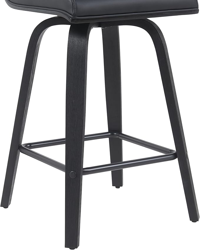 Vienna Modern Counter Height Swivel Bar Stool with Black Faux Leather Seat and Black Brushed Wood Frame Set of 4