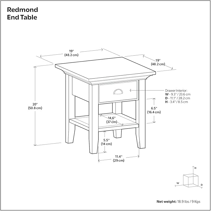 SIMPLIHOME Redmond SOLID WOOD 19 inch Wide Square Transitional End Side Table in Rustic Natural Aged Brown for the Living Room and Bedroom