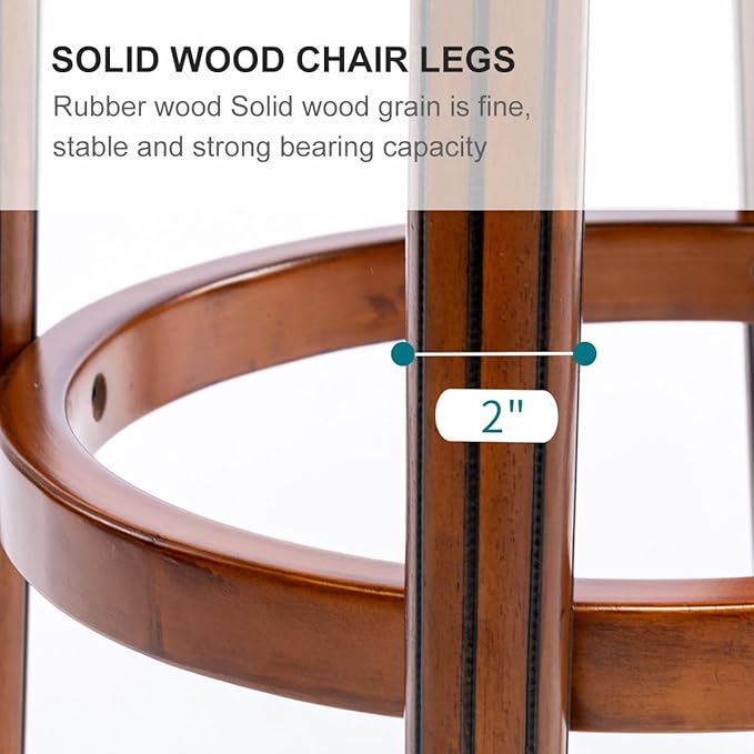 Cow top Leather Wooden Bar Stools, 360 Degree Swivel Bar Height Chair with Backs for Home Kitchen Counter, Morden Chair Barstools (Brown 2pcs, Counter Height-Seat Height 26”)