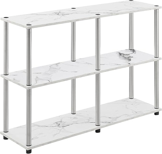 Convenience Concepts Designs2Go No Tools 3 Tier Wide Console Table 42" - Modern Accent with Shelves for TV Media Center, Office Desk Extension, Entryway Display, & Home Storage, White Faux Marble