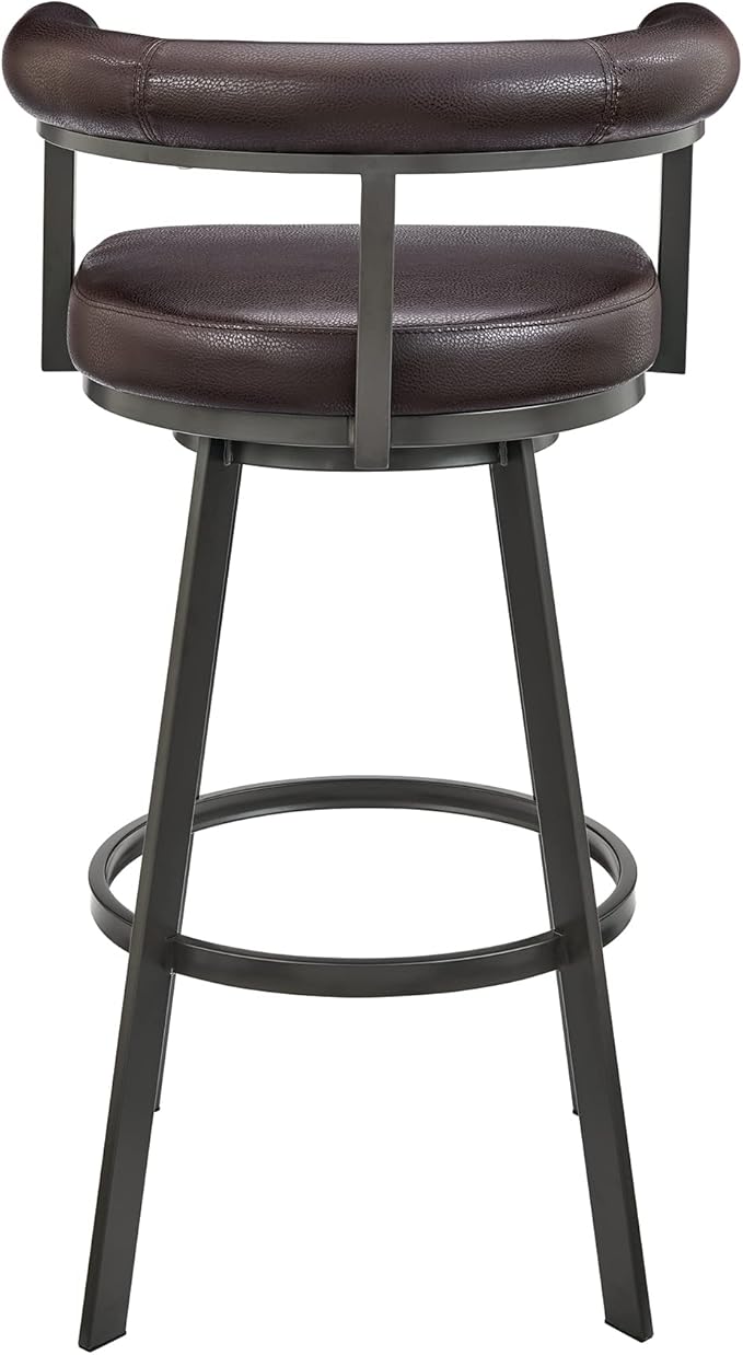 Armen Living Magnolia Swivel Counter Stool in Brown Metal with Brown Faux Leather