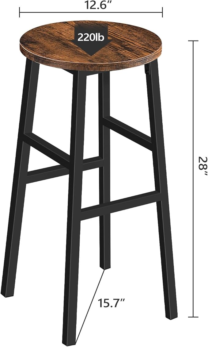 Bar Stools, Set of 2 Round Bar Chairs with Footrest, 28 Inch Kitchen Breakfast Bar Chairs, Industrial Bar Stools, Easy Assembly, for Dining Room, Kitchen, Rustic Brown BAHR02701