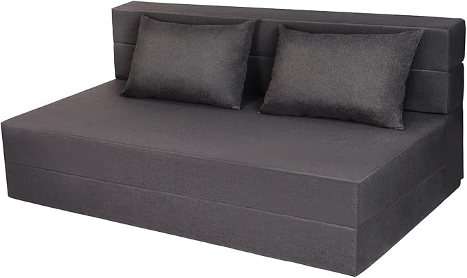 Folding Sofa Bed, Foldable Bed Sleeper Chair with Pillow, Convertible Sofa Bed with Washable Cover, Fold Out Couch,Futon Couch for Living Room, Dorm, Guest Room, Queen Size, Dark Grey