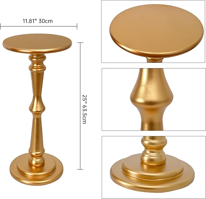 SwallowLiving Small Round Side Table, Tall End Tables Living Room, Narrow Night Stand for Small Spaces, Sofa Couch, Bedroom & Office, Modern Wooden Beside Table Home Decor (Gold, 12" x 25")