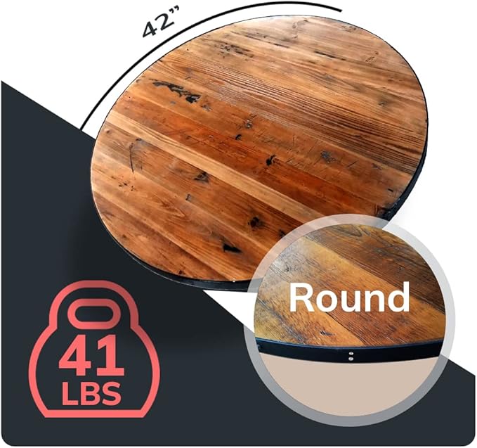Reclaimed Wood Table Top - Rustic Recycled Wooden Piece Perfect for Signs, Kitchens, Dining and Coffee Table Tops (Reclaimed Wood Table Top with Metal Edge, 42" Round)