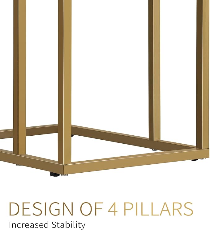C Shaped End Table Set of 2, Small Side Table for Sofa and Bed, Couch Tables That Slide Under, Snack Side Table for Living Room, Bedroom, White Faux Marble and Gold