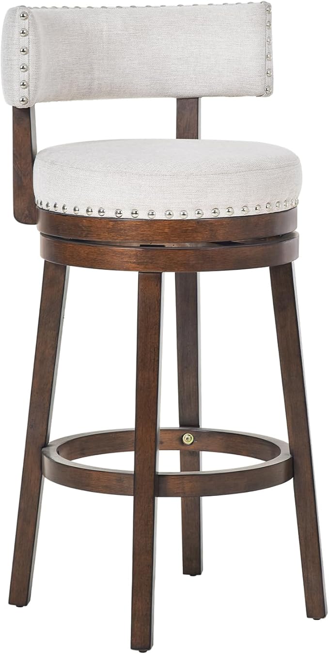 COLAMY Swivel Bar Stool, Swivel Bar Height Bar Stool, Modern Swivel Barstool with Back, Upholstered Wood Barstool for Kitchen Island Dining Room Bar, Beige, FM-4840-30-Beige-F