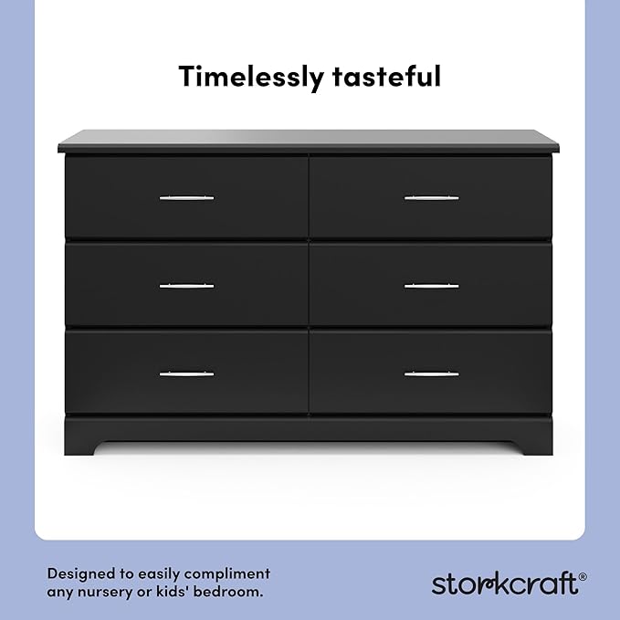 Storkcraft Brookside 6-Drawer Dresser (Black) – GREENGUARD Gold Certified, Nursery & Kids Storage, Nursery Essentials, Kids Room Storage, Durable Bedroom Dresser