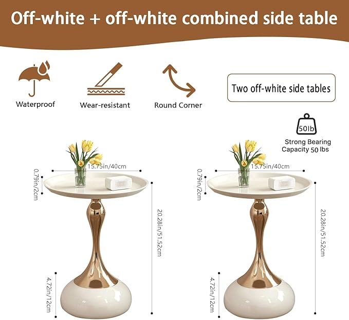 Elegant Modern Side Table - Featuring a Unique Hourglass Design, Ideal for use in Living Rooms, cafes, Dining Rooms, bedrooms, and Outdoors - a Fashionable Decoration (2, Off White)