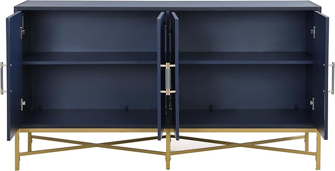 Merax Sideboard Buffet Cabinet with Storage, 4 Door Modern Cupboard w/Cross-Leg Design, Console Table for Kitchen, Dining/Living Room, Blue