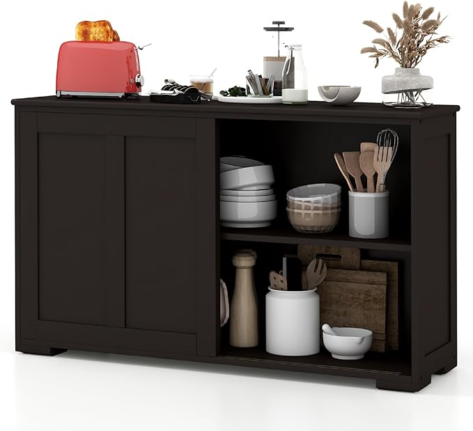 Costzon Sideboard Buffet Cabinet, Wooden Kitchen Storage With Adjustable Shelf, Sliding Barn Door, Accent Coffee Bar Console Table for Living Room, Dining Room, Hallway (Coffee)