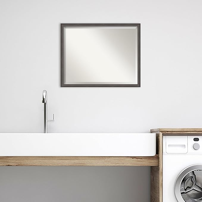 Amanti Art Silver Bathroom Mirror for Over Sink, 24x30 Florence Pewter Rectangle Vanity Mirror, Large Casual Frame, Hangs Horizonally and Vertically, Bathroom Wall Decor, Beveled Edge from WI, USA