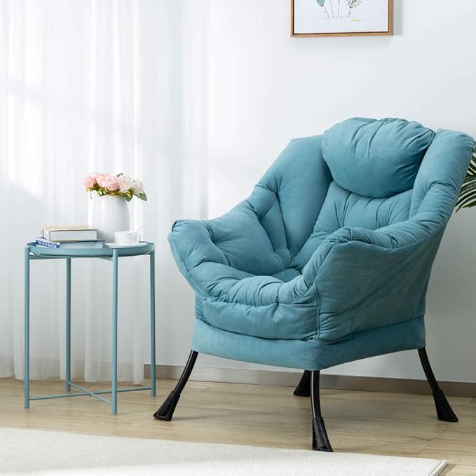 HollyHOME Fabric Large Lazy Chair, Accent Reading Chair, Cozy Lounge Chair with Armrest, Leisure Sofa Chair for Living Room, Bedroom, Dorm, Blue