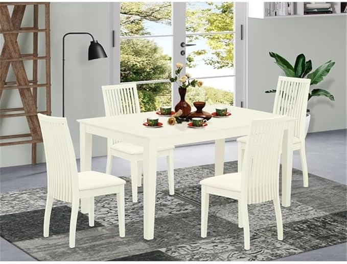 East West Furniture CAIP5-LWH-C 5 Piece Dinette Set for 4 Includes a Rectangle Dining Room Table and 4 Linen Fabric Kitchen Dining Chairs, 36x60 Inch, Linen White